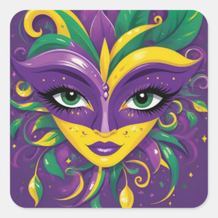 Mardi Gras maskerad Fyrkantigt Klistermärke