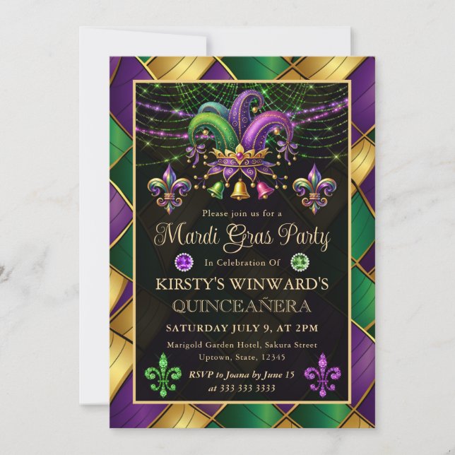 Mardi Gras Maskerad Quinceanera Inbjudningar (Framsida)