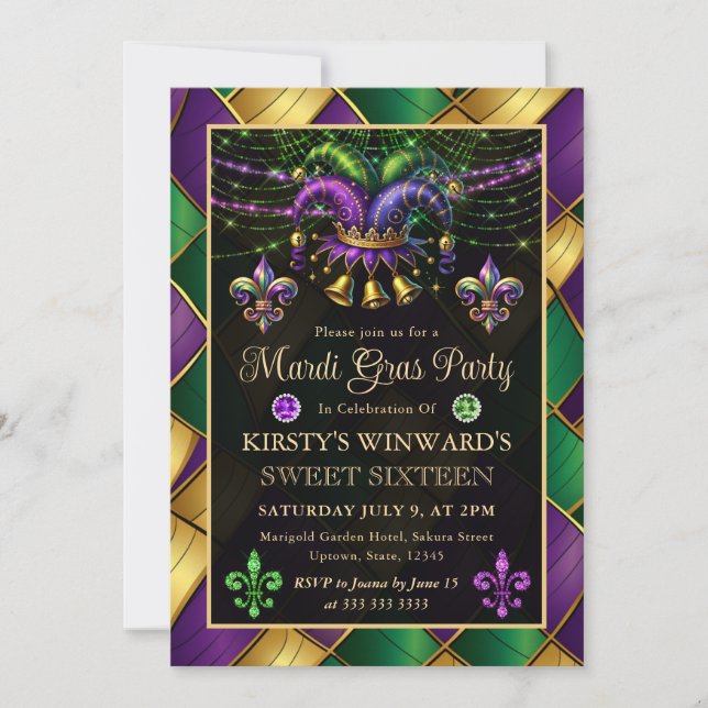 Mardi Gras Maskerad Sweet Sixteen Inbjudningar (Framsida)