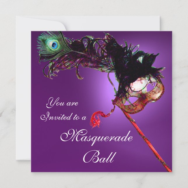 MARDI GRAS MASKERADBAL lilafuchsia rosa Inbjudningar (Framsida)