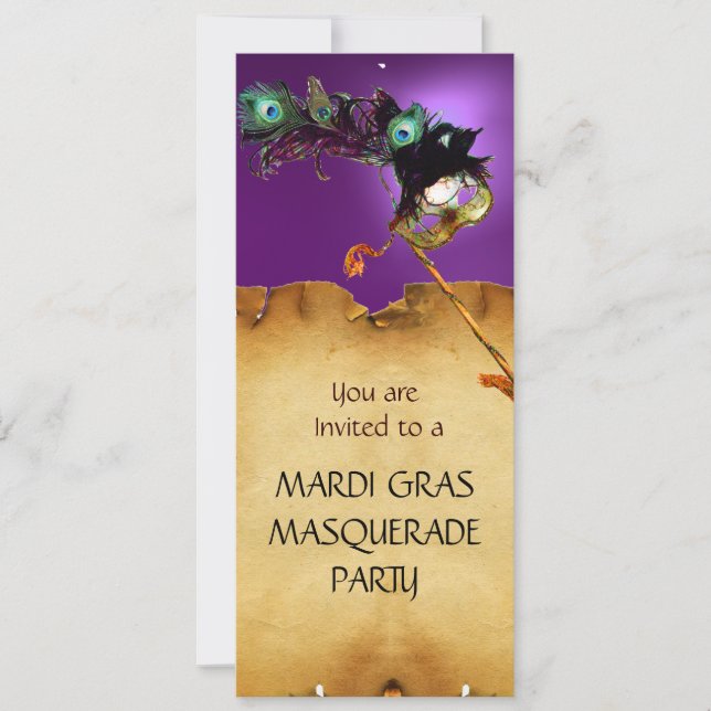 MARDI GRAS MASKERADBAL, röd lila Inbjudningar (Framsida)