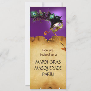 MARDI GRAS MASKERADBAL, röd lila Inbjudningar