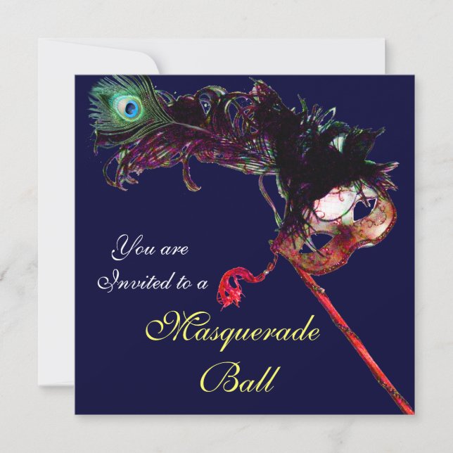 MARDI GRAS MASKERADBOLL ,Blå vit Inbjudningar (Framsida)