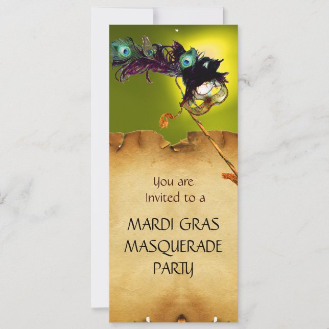 MARDI GRAS MASKERADEFEST, blå gul Inbjudningar (Framsida)