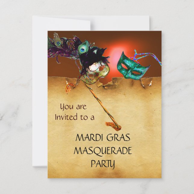 MARDI GRAS MASKERADEFEST, Gul Inbjudningar (Framsida)