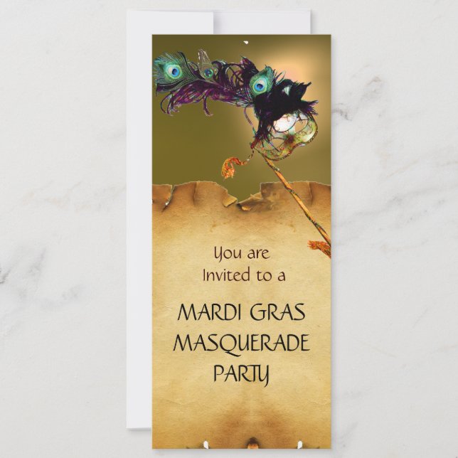 MARDI GRAS MASKERADEFEST, Gul Orange Inbjudningar (Framsida)