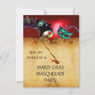 MARDI GRAS MASKERADEFEST, Gul röd Inbjudningar