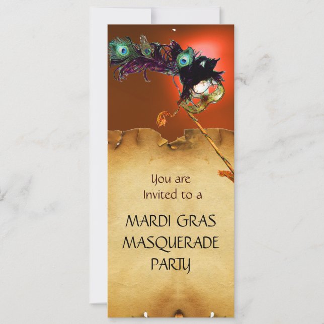 MARDI GRAS MASKERADFEST, blå orange Inbjudningar (Framsida)