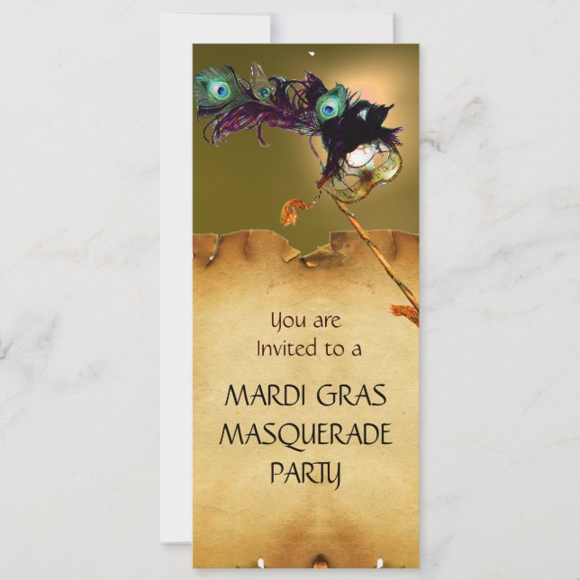 MARDI GRAS MASKERADFEST, Gul Orange Inbjudningar (Framsida)