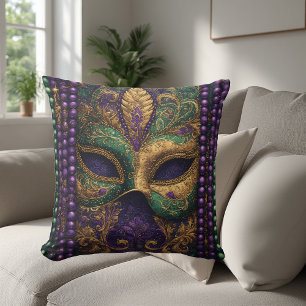 Mardi Gras Maskeradmask Goldpärl Fleur-de-Lis Kudde