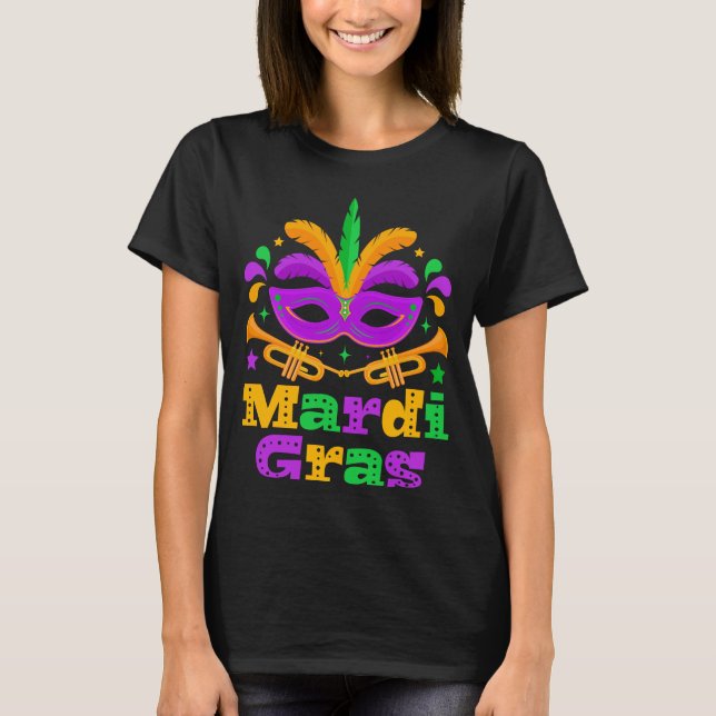 Mardi Gras maskeradmask karnevalsfirande T Shirt (Framsida)
