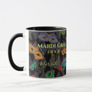 Mardi Gras Maskeradmasker Svart Harlekin Namn Mugg