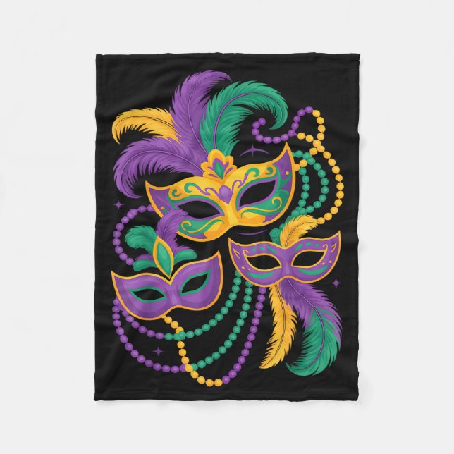 Mardi Gras maskeradmaskpärlor fjäderkarneval Fleecefilt (Framsidan)