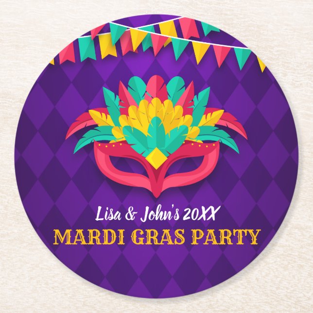 Mardi Gras maskeradparty Underlägg Papper Rund (Framsidan)