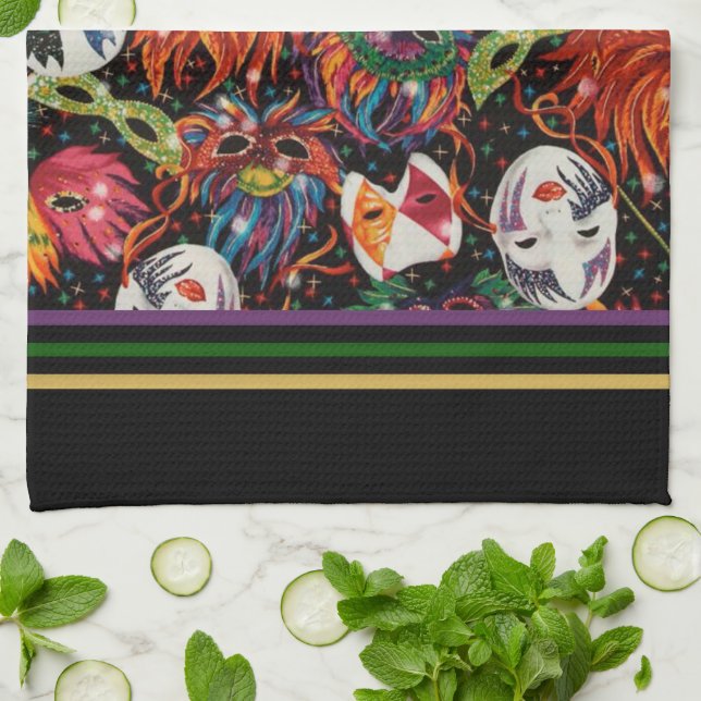 Mardi Gras maskerar 2 Kökshandduk (Vikta)