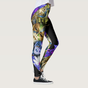 Mardi gras maskerar den diy blommönstret leggings