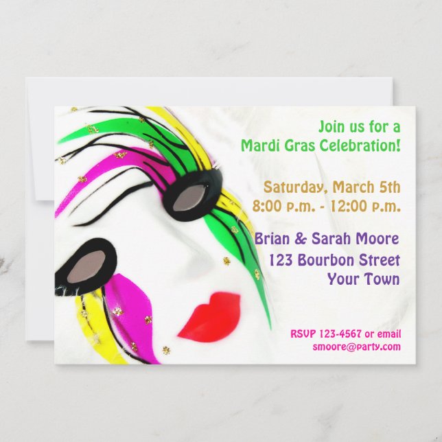 Mardi Gras maskerar inbjudan (Framsida)