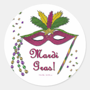 Mardi Gras-maskfjäderpärlor Runt Klistermärke