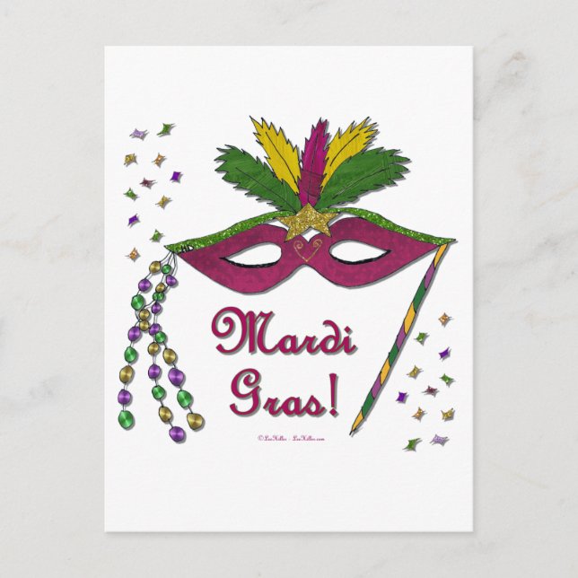 Mardi Gras-maskfjäderpärlor Vykort (Framsida)