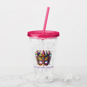 Mardi Gras-maskinspirerad akrylkopp med sugrör Take Away Mugg