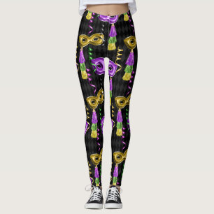 Mardi Gras-maskmönster guld lila Leggings