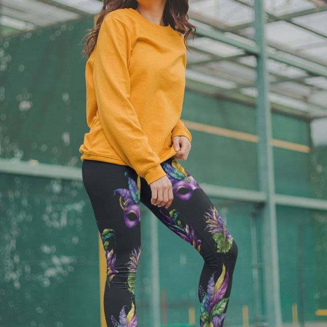 Mardi Gras-maskmönster Lämnar akvarell Leggings (Skapare uppladdad)