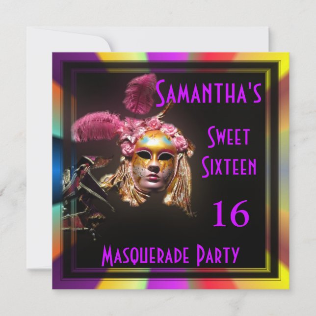 Mardi Gras maskquerade sexton party Inbjudningar (Framsida)