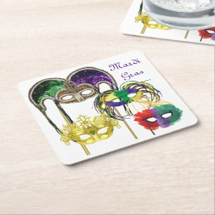 Mardi Gras Masks 1 Underlägg Papper Kvadrat