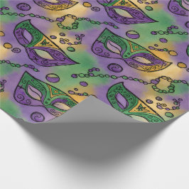 Mardi Gras Masks and Beads Purple Green Yellow Presentpapper