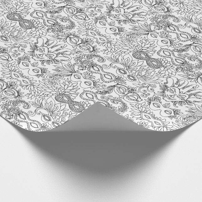 Mardi Gras Masks Black White Färg din egen moderna Presentpapper (Hörn)