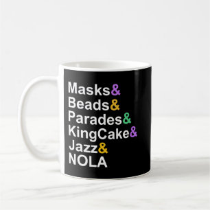Mardi gras masks pärlor parad kingaka jazz nola kaffemugg