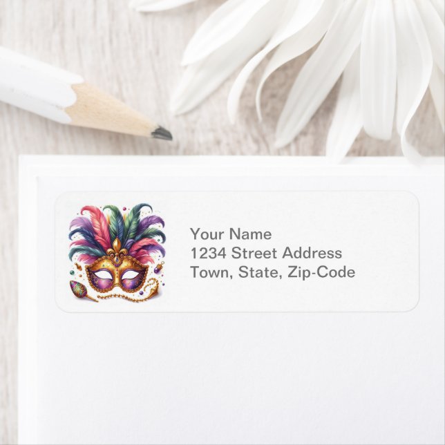 Mardi Gras Masquera Returadress Etikett (Insitu)