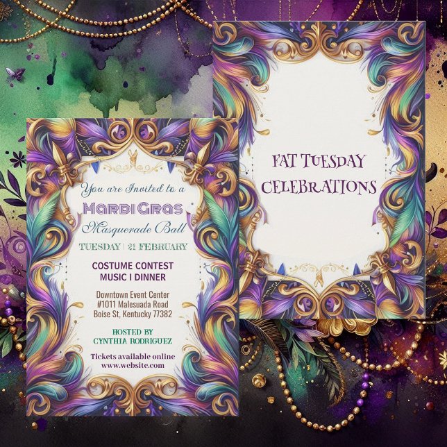 Mardi Gras MasqueraBoll Tjock tisdagen Firande Inbjudningar (Mardi Gras Masquerade Ball Fat Tuesday Celebration Invitation)