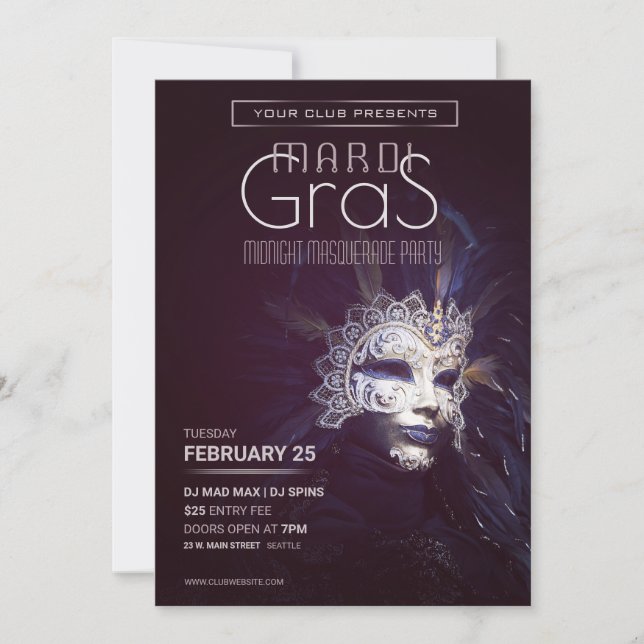 Mardi Gras Masquerad Party Inbjudningar (Framsida)