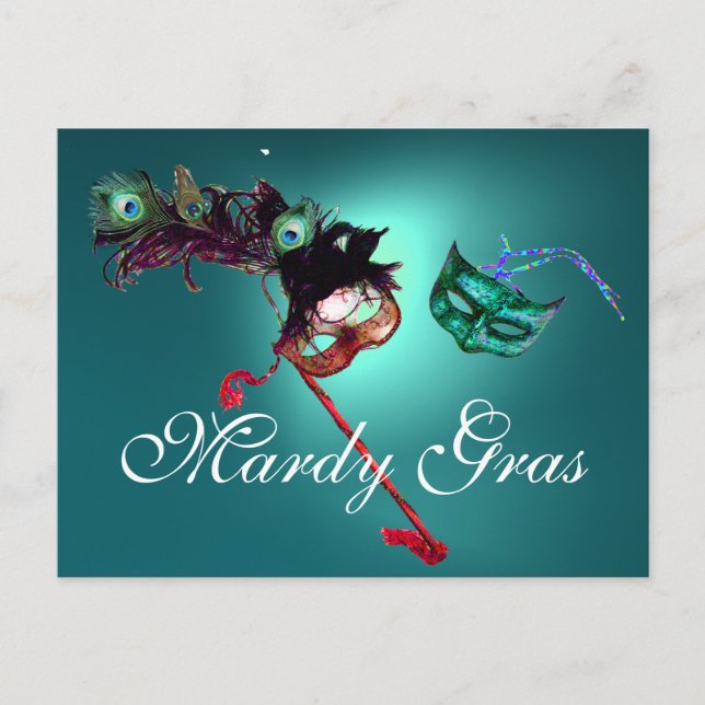 MARDI GRAS MASQUERADE ädelsten blå Vykort (Framsida)