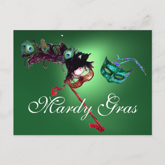 MARDI GRAS MASQUERADE ädelsten grön Vykort (Framsida)