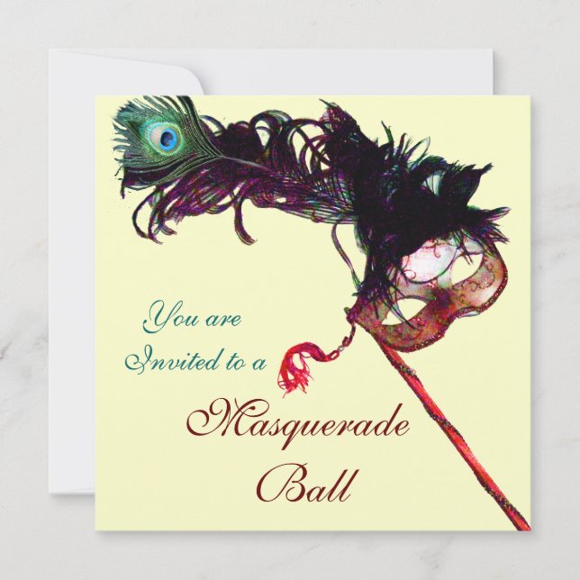MARDI GRAS MASQUERADE BOLL Guld Metallic Inbjudningar (Framsida)