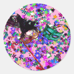 MARDI GRAS MASQUERADE BOLL MASK CONetti Runt Klistermärke