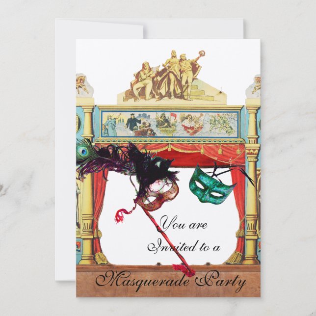 MARDI GRAS MASQUERADE BOLL THEATER STAGE silver Inbjudningar (Framsida)