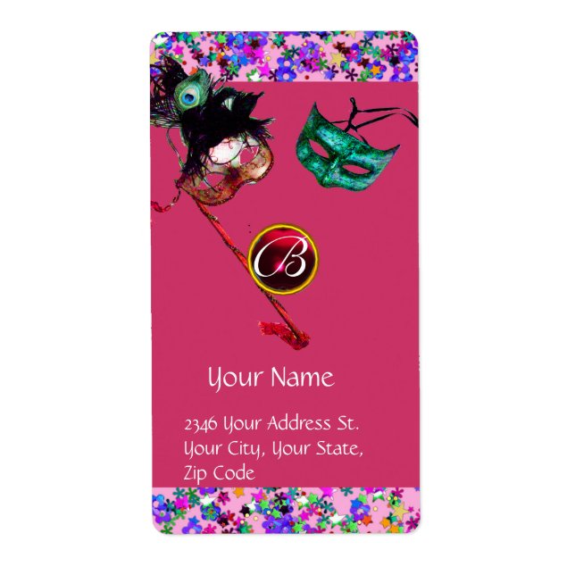 MARDI GRAS MASQUERADE Confetti gem red burgundy Fraktsedel (Framsidan)