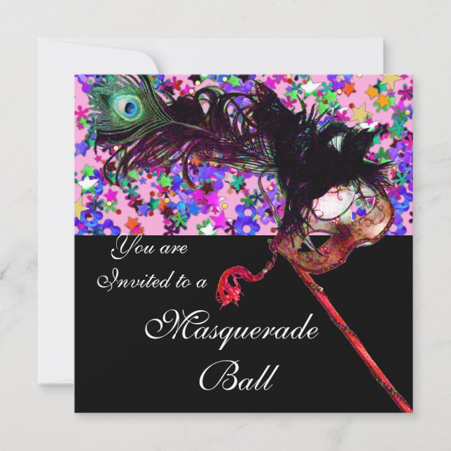MARDI GRAS MASQUERADE & CONFETTI guld Inbjudningar (Framsida)
