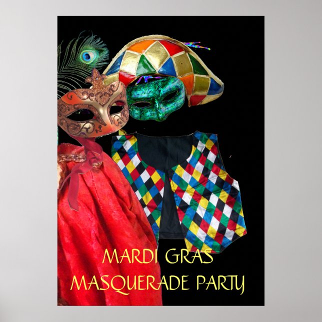 MARDI GRAS MASQUERADE COUPLE,HARLEQUIN COSTUME POSTER (Framsidan)