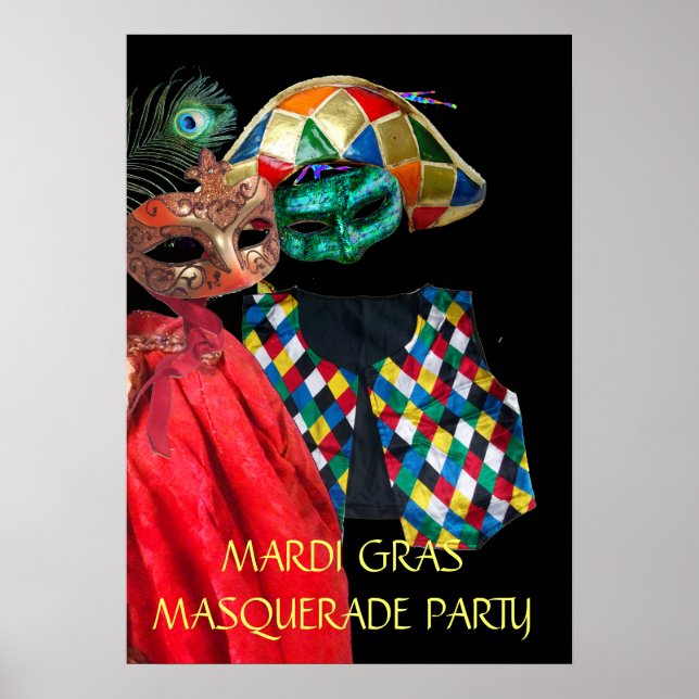MARDI GRAS MASQUERADE COUPLE,HARLEQUIN COSTUME POSTER (Framsidan)