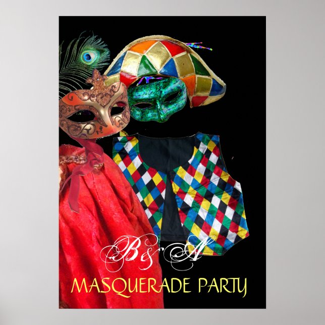 MARDI GRAS MASQUERADE ,HARLEQUIN COSTUME MONOGRAM POSTER (Framsidan)