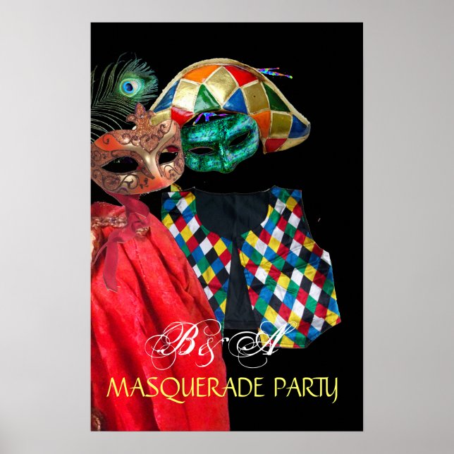MARDI GRAS MASQUERADE ,HARLEQUIN COSTUME MONOGRAM POSTER (Framsidan)