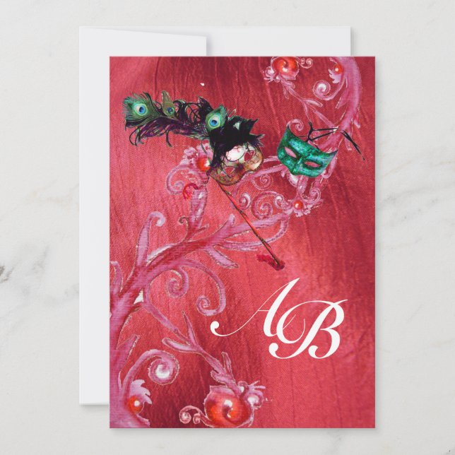 MARDI GRAS MASQUERADE ,MAGIC BERRIES MONOGRAM side Inbjudningar (Framsida)