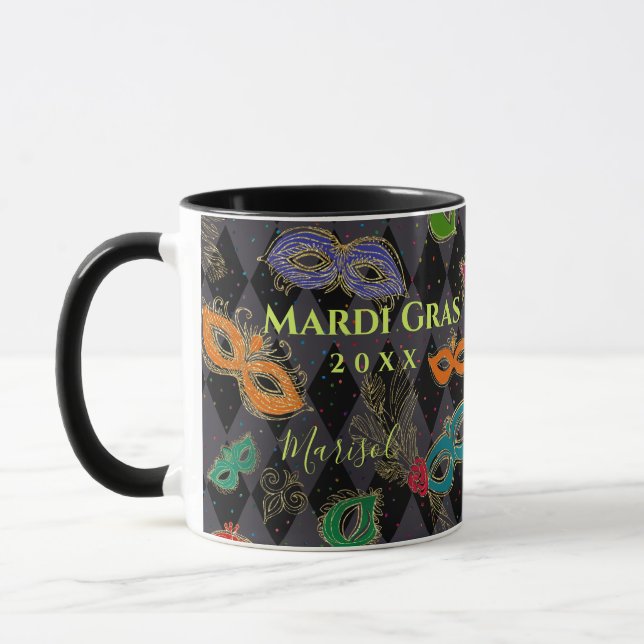 Mardi Gras Masquerade Mask Black Harlequin Namn Mugg (Vänster)