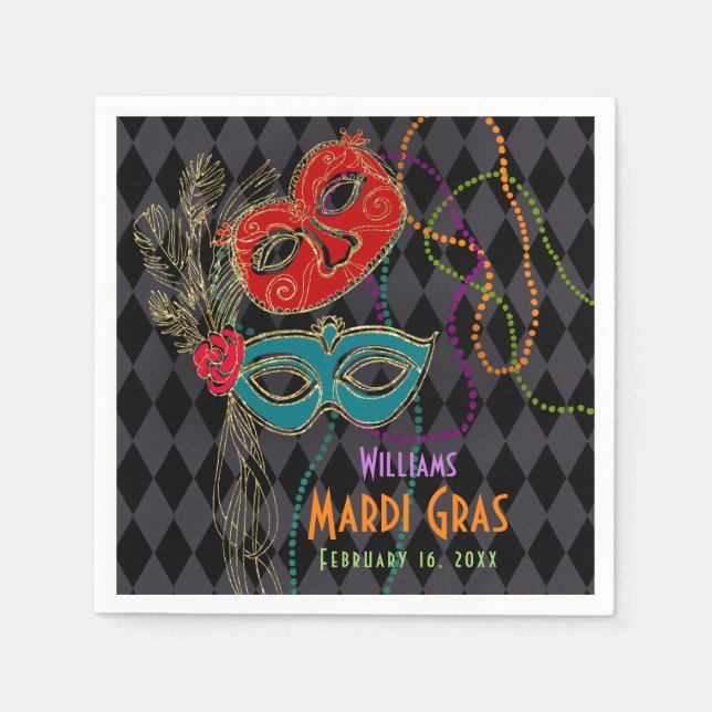 Mardi Gras Masquerade Mask Black Harlequin Pappersservett (Framsidan)