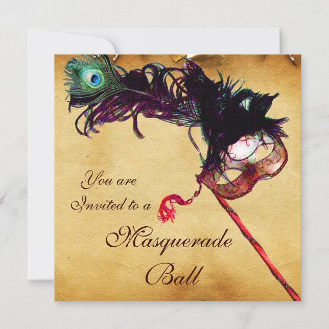 MARDI GRAS MASQUERADE MASKER Klassigt Pergament Inbjudningar (Framsida)