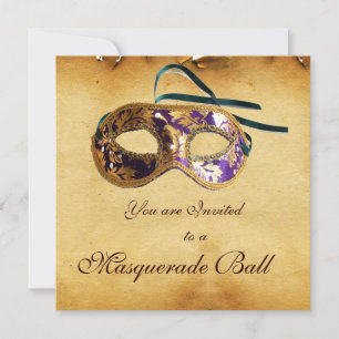MARDI GRAS MASQUERADE MASKERAD Klassigt Pergament Inbjudningar